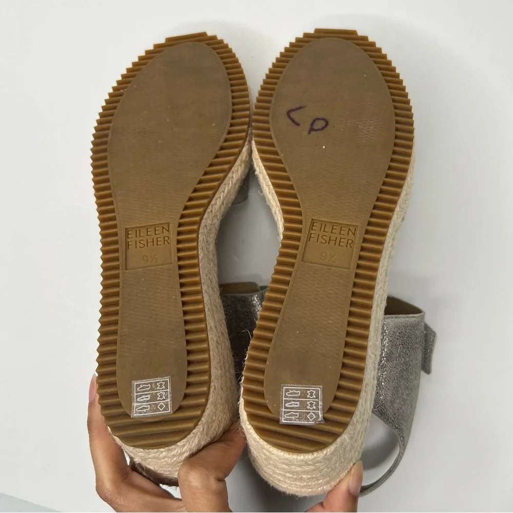 Eileen Fisher Weslia Espadrille Platform Wedge Sandal in Platinum Size 9.5